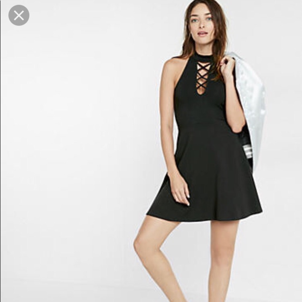 Express lace up mock neck dress